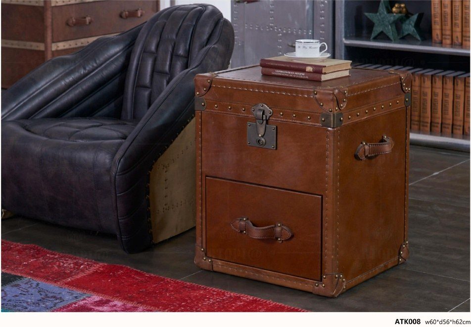 ATK008 Vintage Leather Trunk Side Cabinet product image