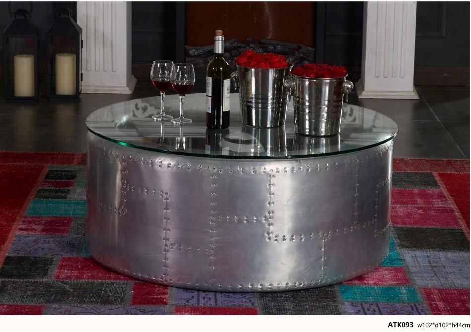 ATK093 Modern Aluminum Drum Coffee Table product image