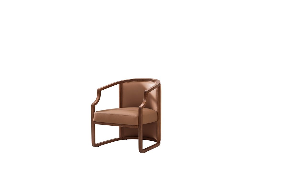 Modern Oriental SS6609 Chair | Curved Solid‑Wood Frame Leather Guest Armchair for Singapore Boutique Hotel & Executive Boardroom Fit‑out product image