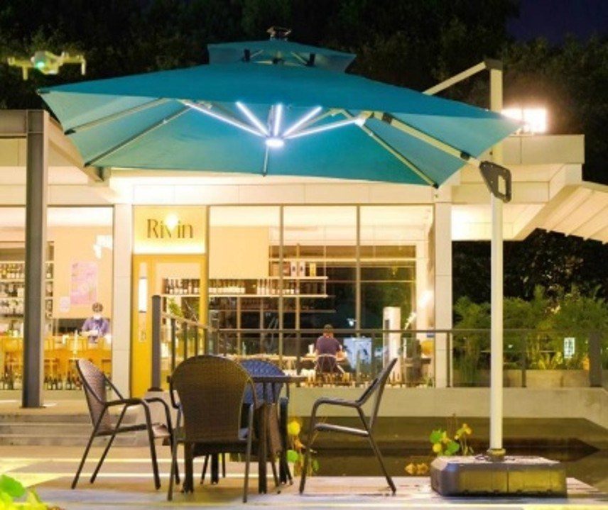 Outdoor 7011 Venice Medium Roman Umbrella (Pearl White, Short Ribs with LED Lights) product image